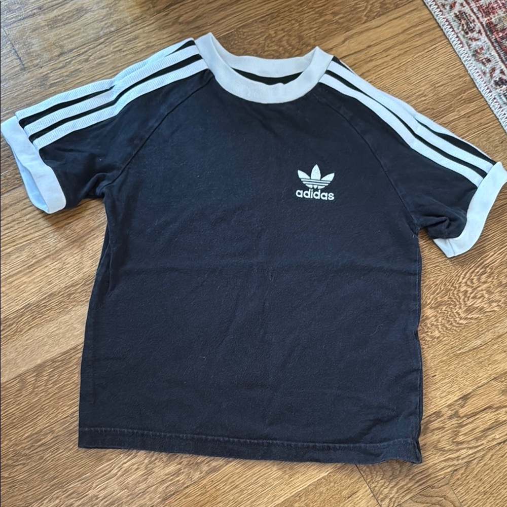 Adidas Kids Black T-Shirt with White Stripes